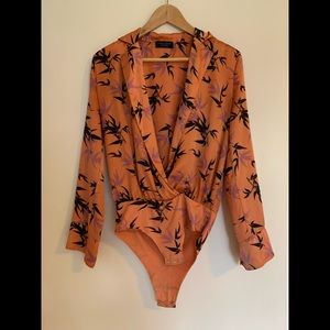 Zara Orange Patterned Bodysuit Size S